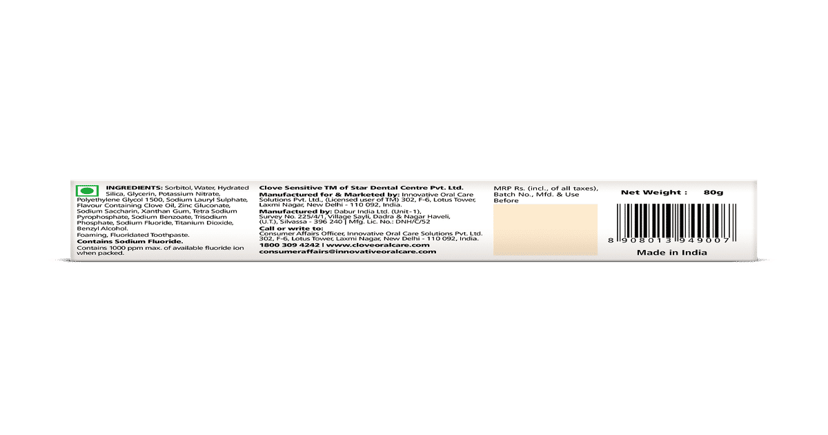 Buy Clove Sensitive Toothpaste With Anti-Sensitivity & Fluoride ...