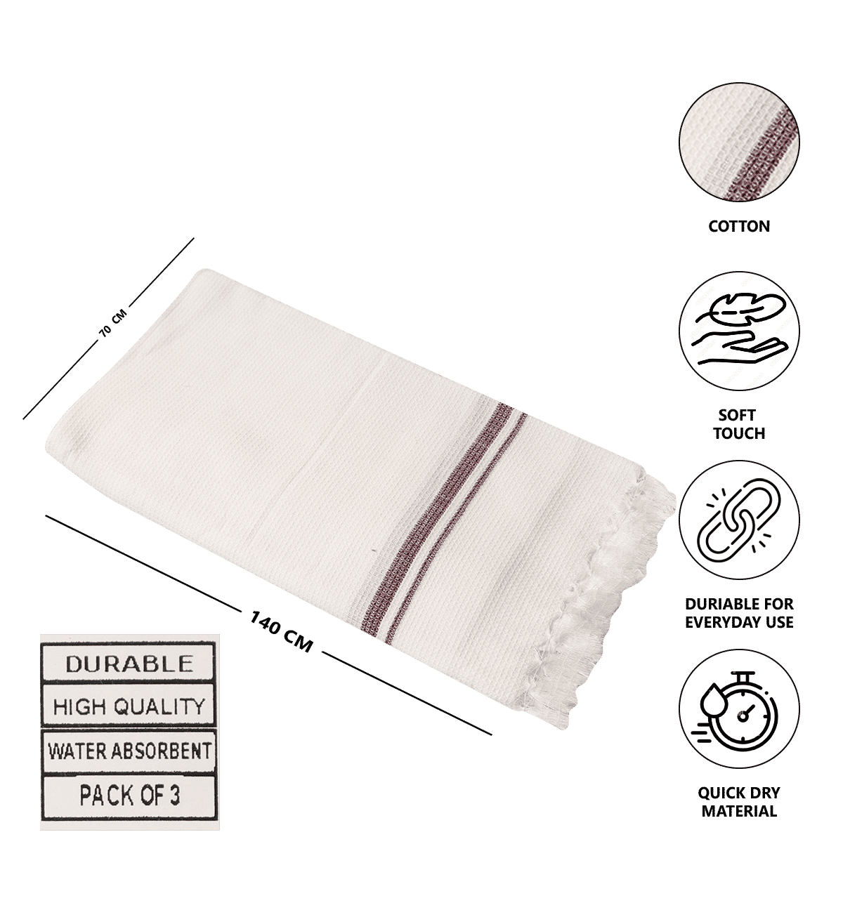 Super Soft Cotton Gamcha Bath Towel – Big 33x70 Inch, 3-Pack For Men & Women