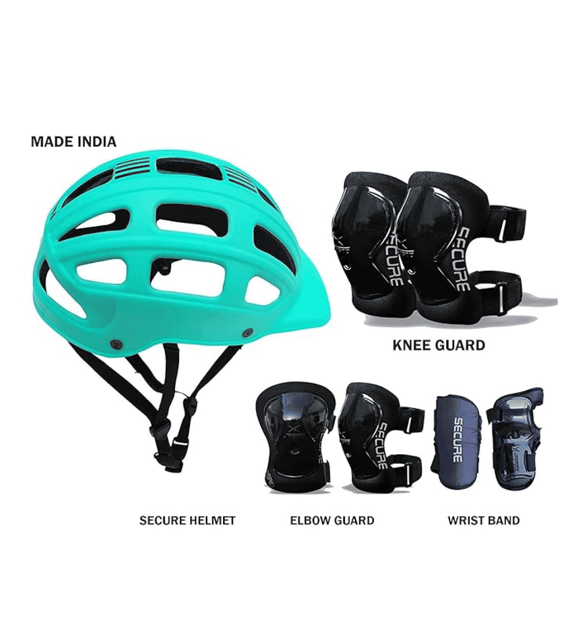 Jaspo Sturdy SX4 Adjustable Multisport Helmet, Knee, Elbow Wrist Guard  Combo for Skating, Cycling (Size L Cyan, Black)