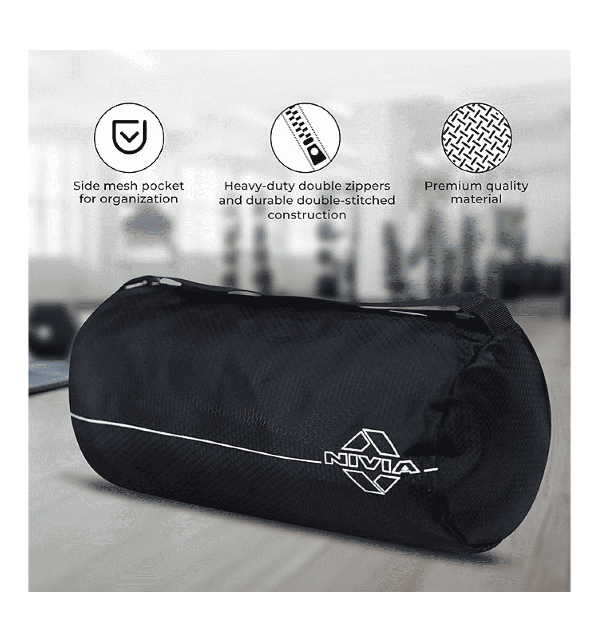 Nivia Basic Polyester Gym Duffle Bag 11L Black - Image 2