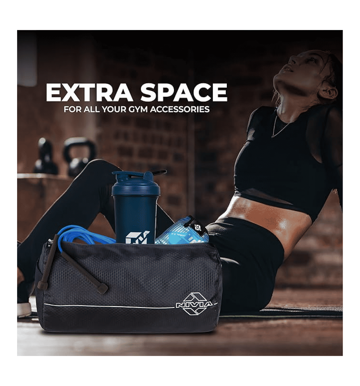Nivia Basic Polyester Gym Duffle Bag 11L Black - Image 4