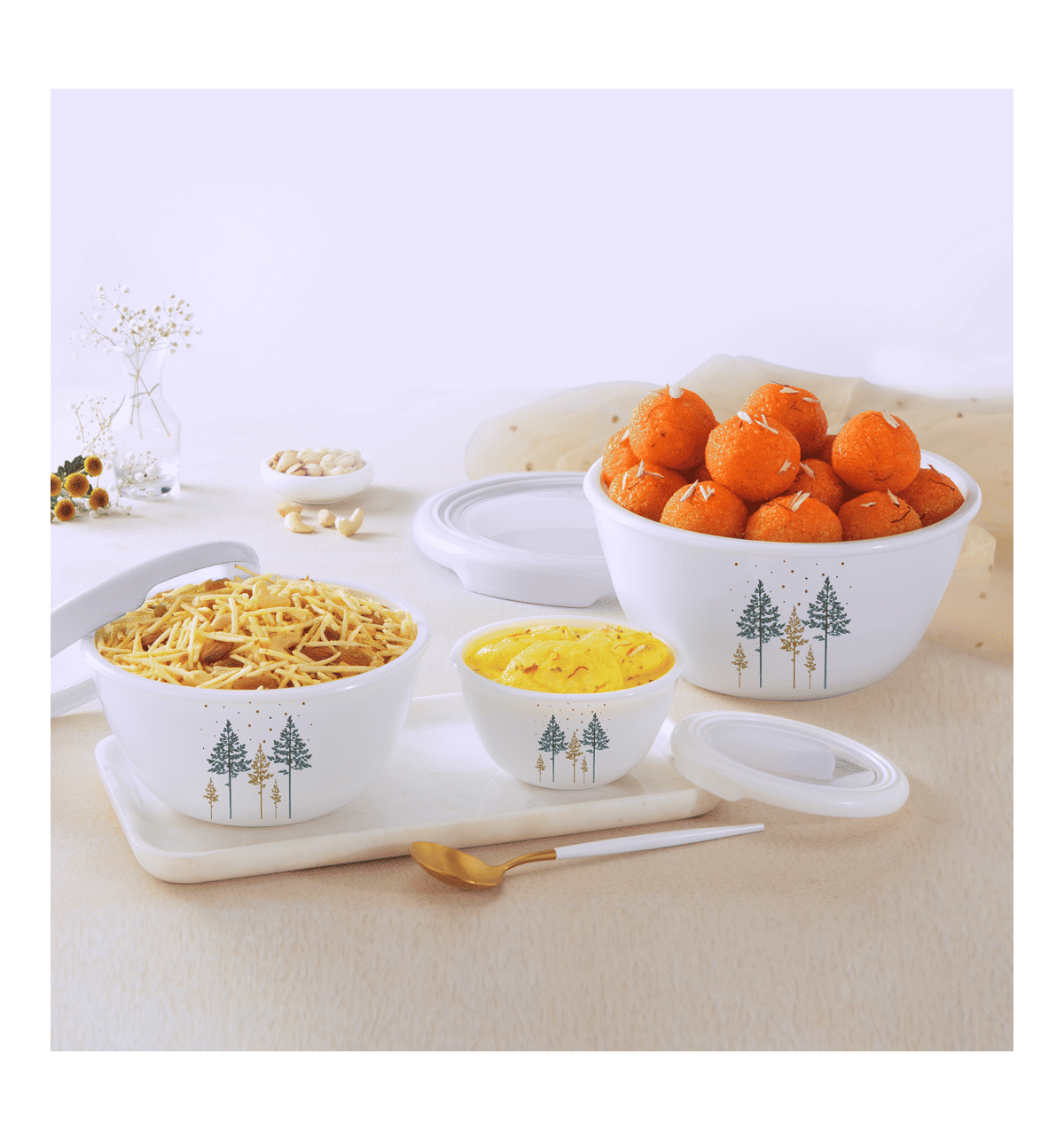 Buy Cello Opalware Royale Pine Mixing Bowl Set with Lid (500ml