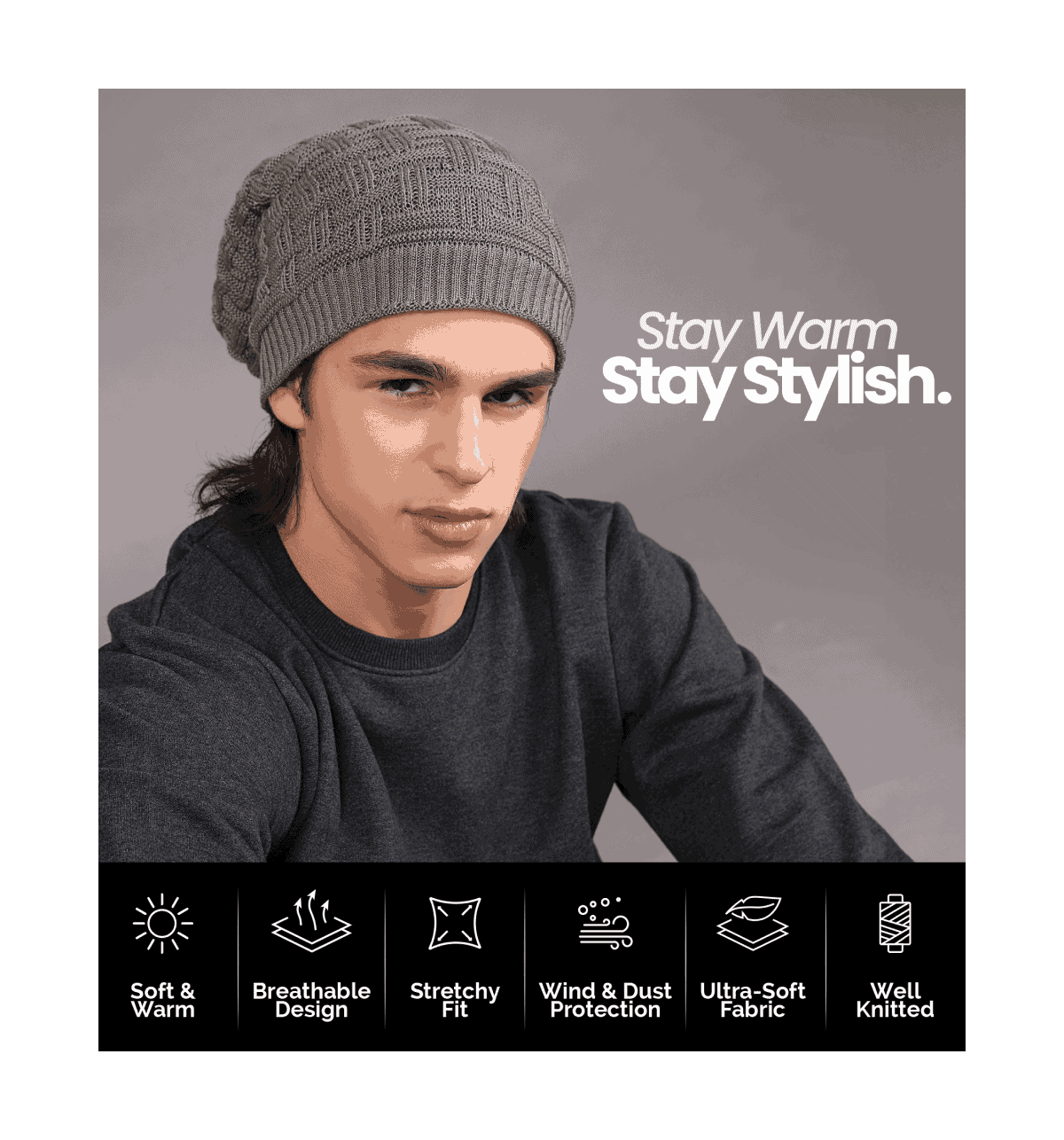 Buy FREECULTR Grey Unisex Premium Beanie Cap Winter Woolen Knitted