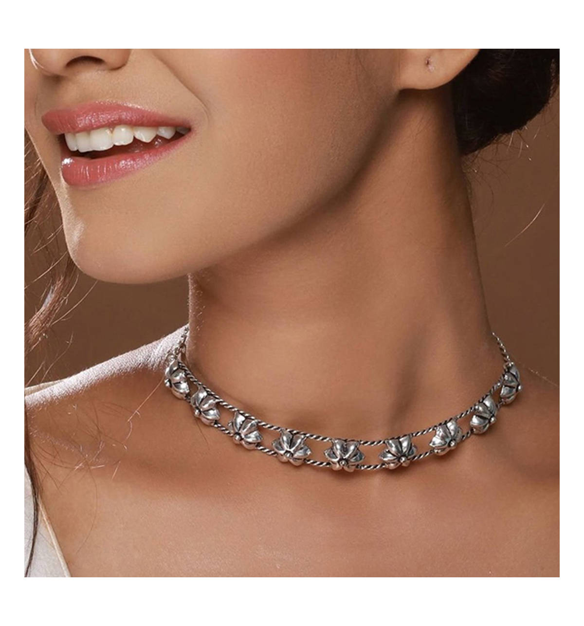 Buy Rubans Oxidised Choker Necklace (Silver Plated, Handcrafted