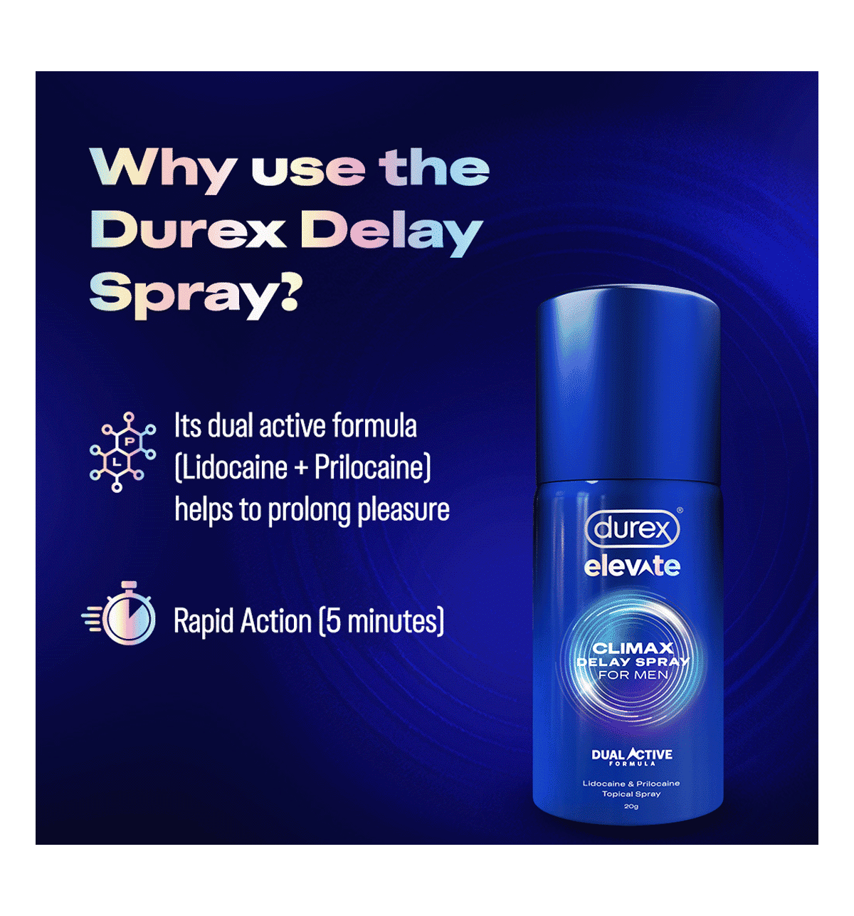 Buy Durex elevate climax delay spray for Men, with dual active formula  Online (20 g) At Best Price