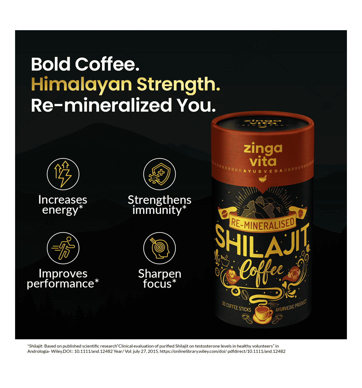 Café Pré-entraînement Zingavita Shilajit - 30 Sachets, énergie Et Endurance