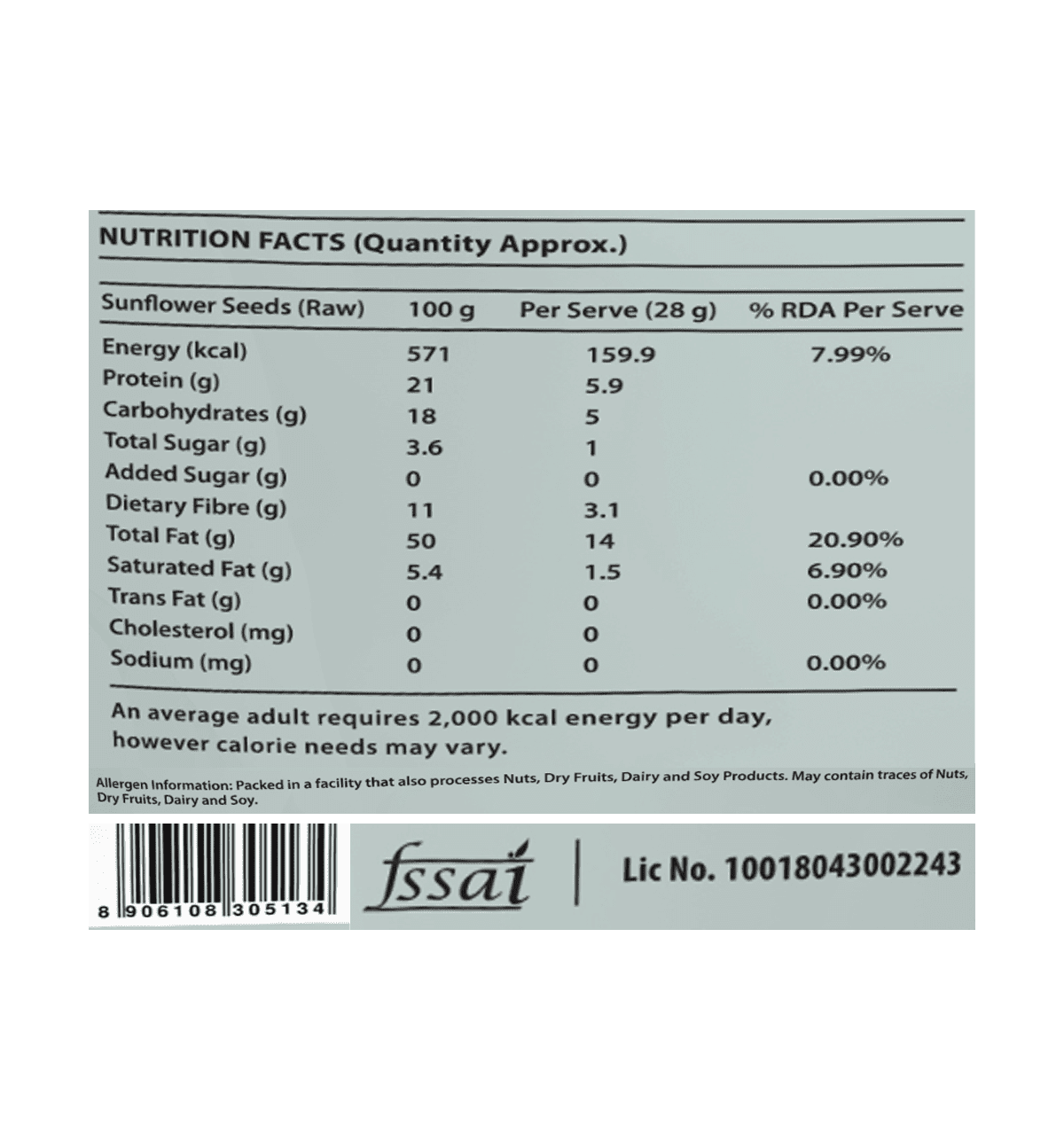 Popular Fit Eats Sunflower Seeds Raw 100g - Image 3