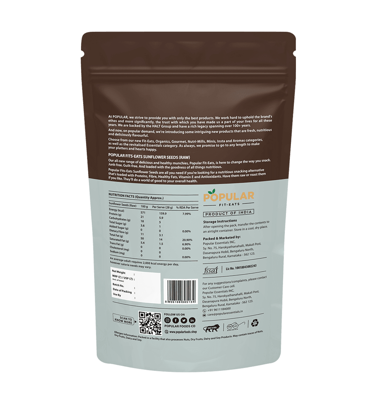 Popular Fit Eats Sunflower Seeds Raw 100g - Image 2
