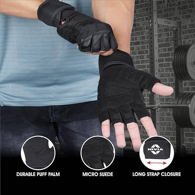 Nivia Enduro Men's Gym Gloves with Wrist Support (Small) - Image 2