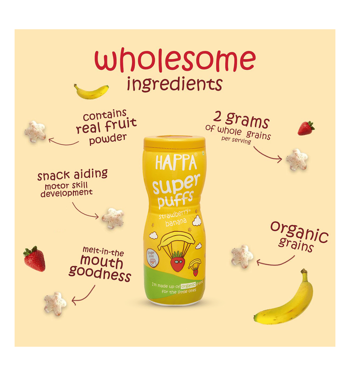 Buy Happa Organic Multigrain Melts Super Puffs (6-12 Months