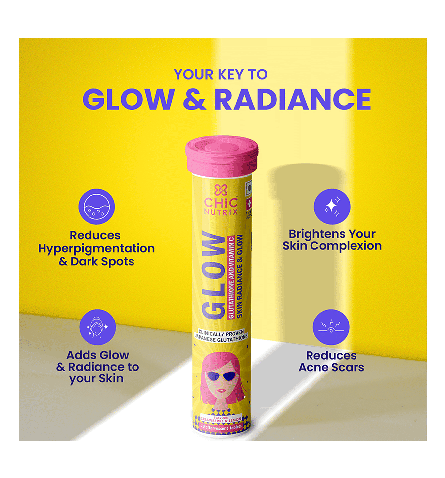 Buy Chicnutrix Glow Japanese Glutathione & Vit. C for Brighter Skin|  Strawberry-Lemon flavour Online (10 pieces) At Best Price