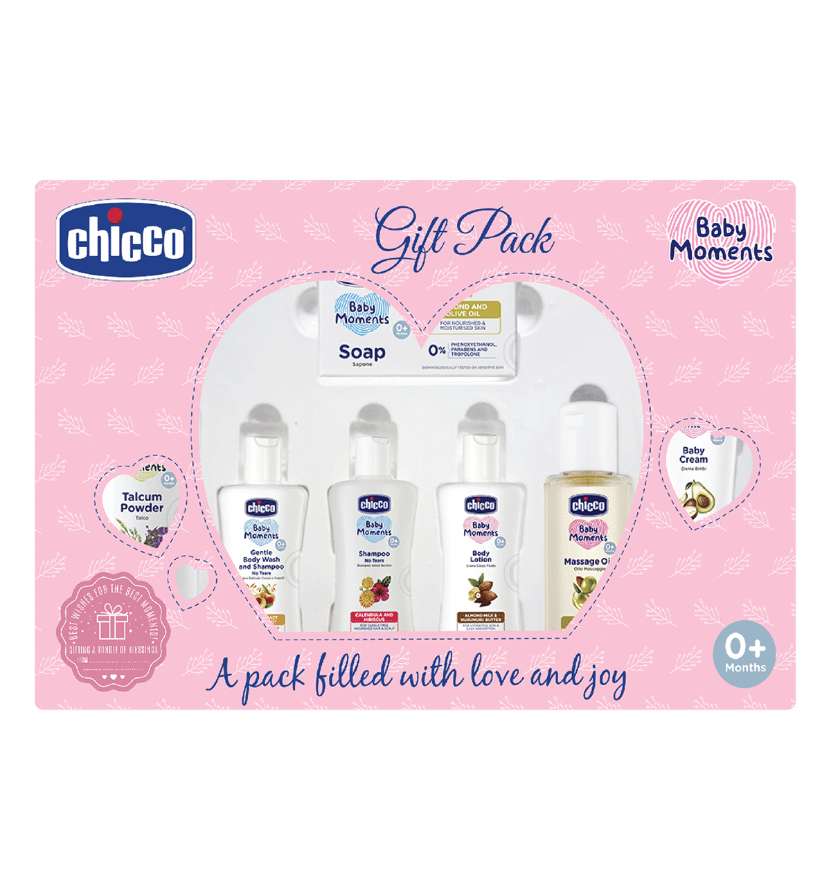 Chicco Baby Moments Baby Caring Set (Pink, 0+ Months) Pieces Pack