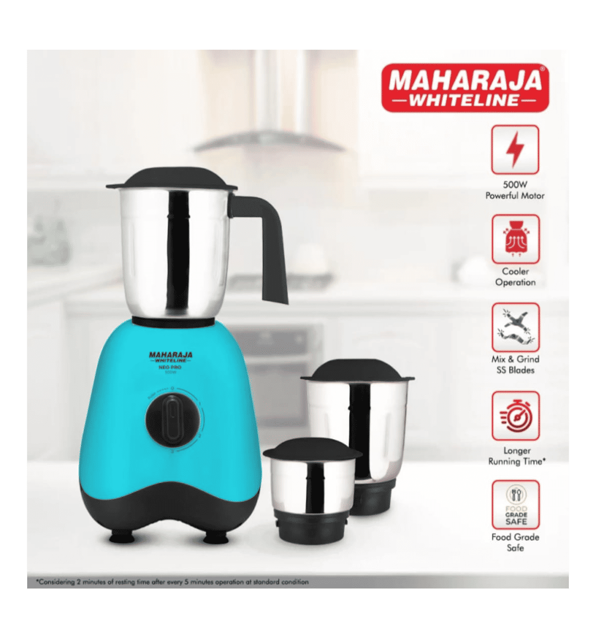 Buy Maharaja Whiteline Maharaja Whiteline Neo Pro MX 261 Mixer Grinder 3 Jars 500W Stainless Steel Blade Multicolor 1 unit Online At Rs. 3399 Instant Delivery