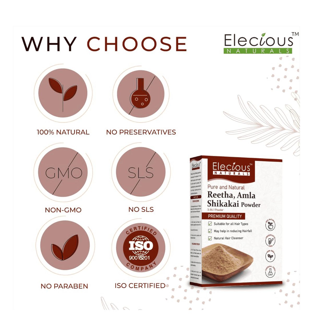 Elecious Naturals Amla, Reetha, Shikakai Powder for Hair (200g) - Image 3