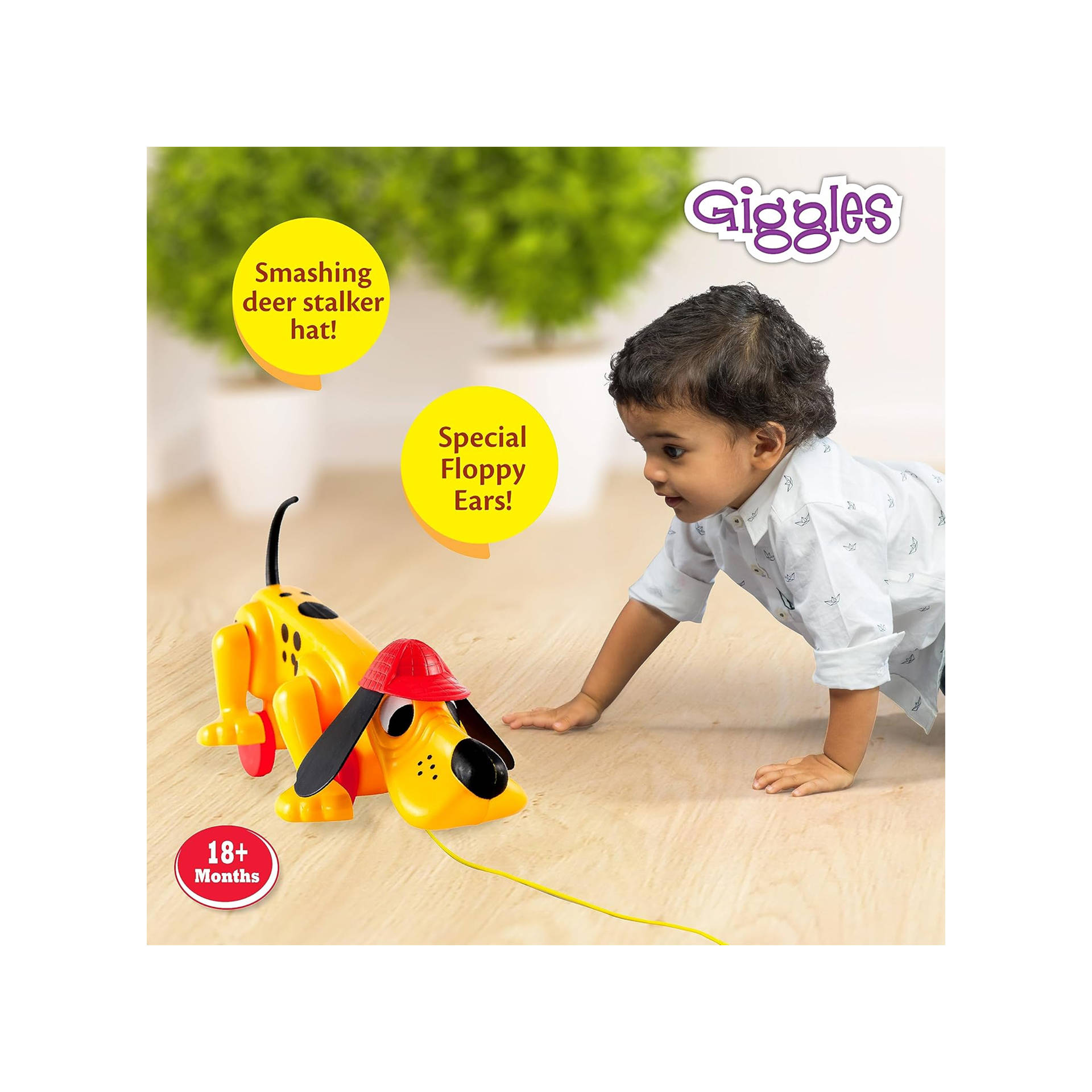 Giggles Digger The Dog Pull Along Toy Non Toxic (Yellow)