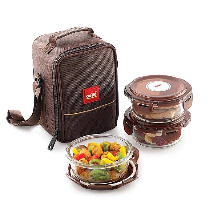 Buy Cello Cello 3 Pcs 400ml Maxfresh Microwavable Borosilicate Lunch Box with Bag Brown 1 pack Online At Rs. 1217 Instant Delivery