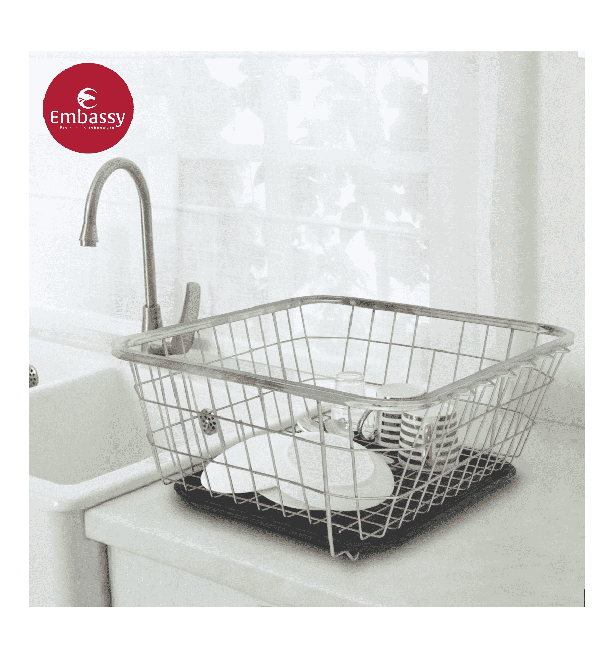 Buy Embassy Embassy Stainless Steel Dish Draining Rectangle Basket with Black Drip Tray Silver Large 1 Piece Online At Rs. 1860 Instant Delivery