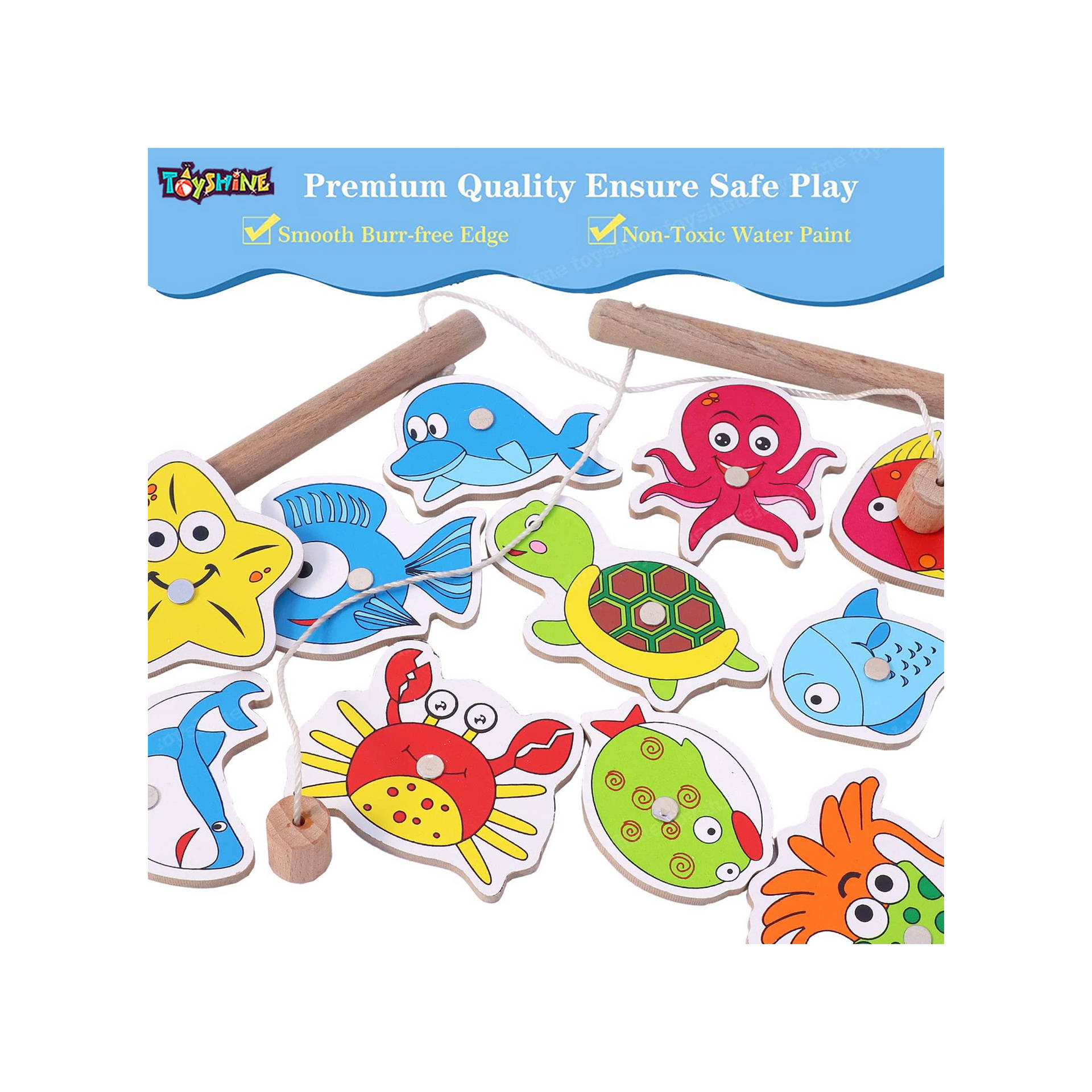Buy Toyshine 12 Pcs Wooden Magnetic Fishing Game Toy Online (1