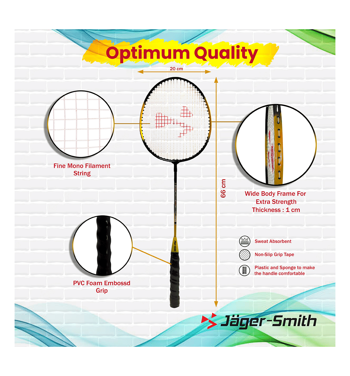 Jager Smith PB-2000 Badminton Combo Set (Yellow) - Image 3