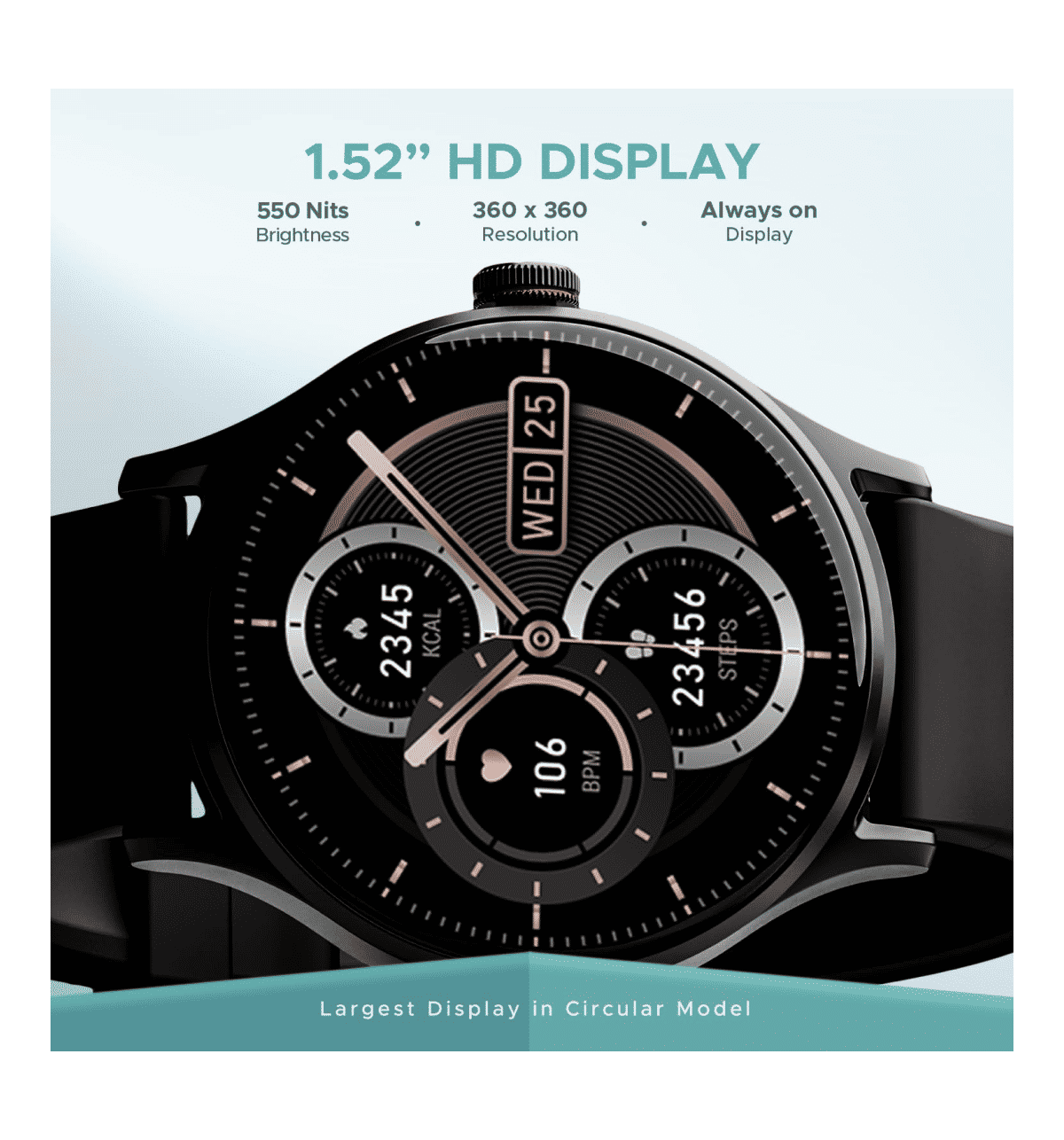 boAt Lunar Vista 1.52" Black Smart Watch - Image 2