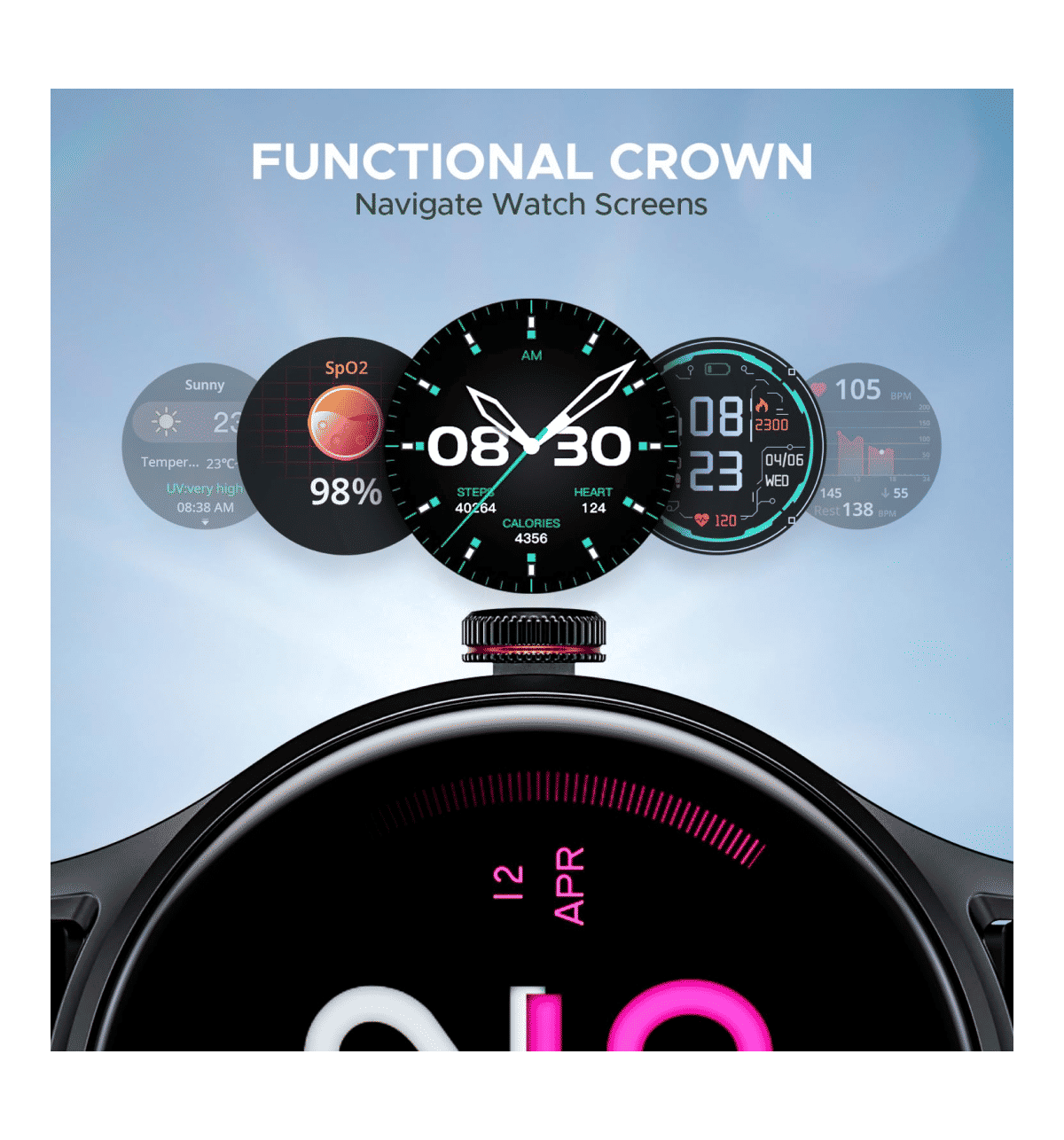 boAt Lunar Vista 1.52" Black Smart Watch - Image 3