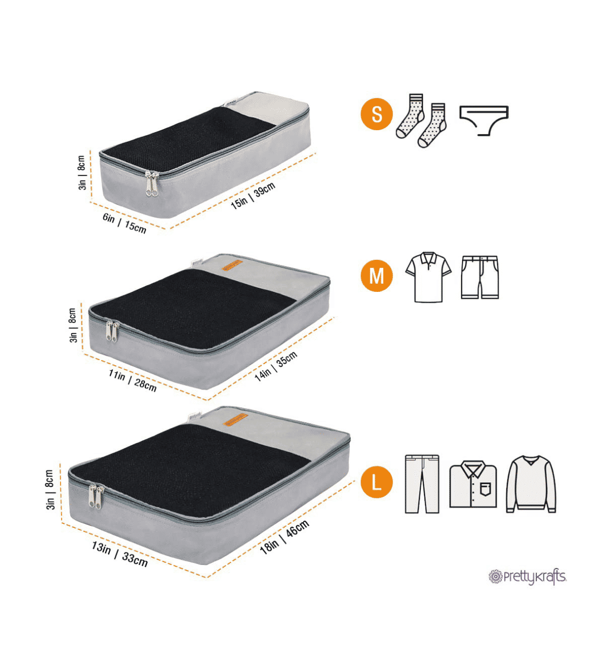 Buy PrettyKrafts Packing Organizers Travel Bags (Grey) Online (4