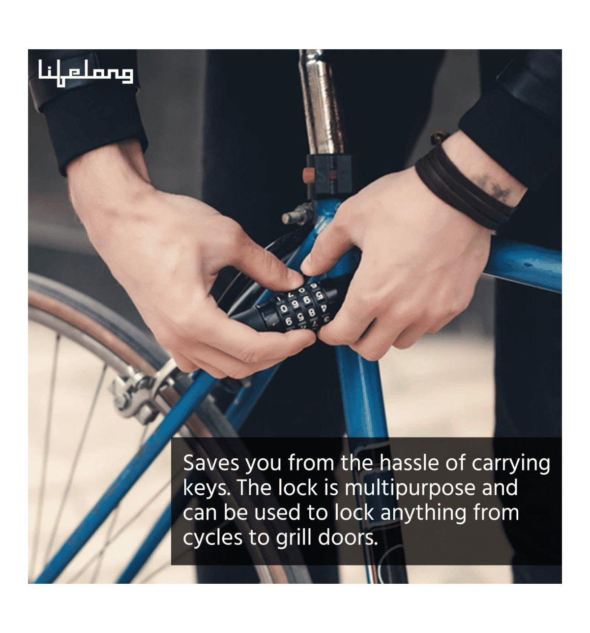 Lifelong Multipurpose Digit Numeric Cable Bike and Bicycle Helmet Lock  (Black)