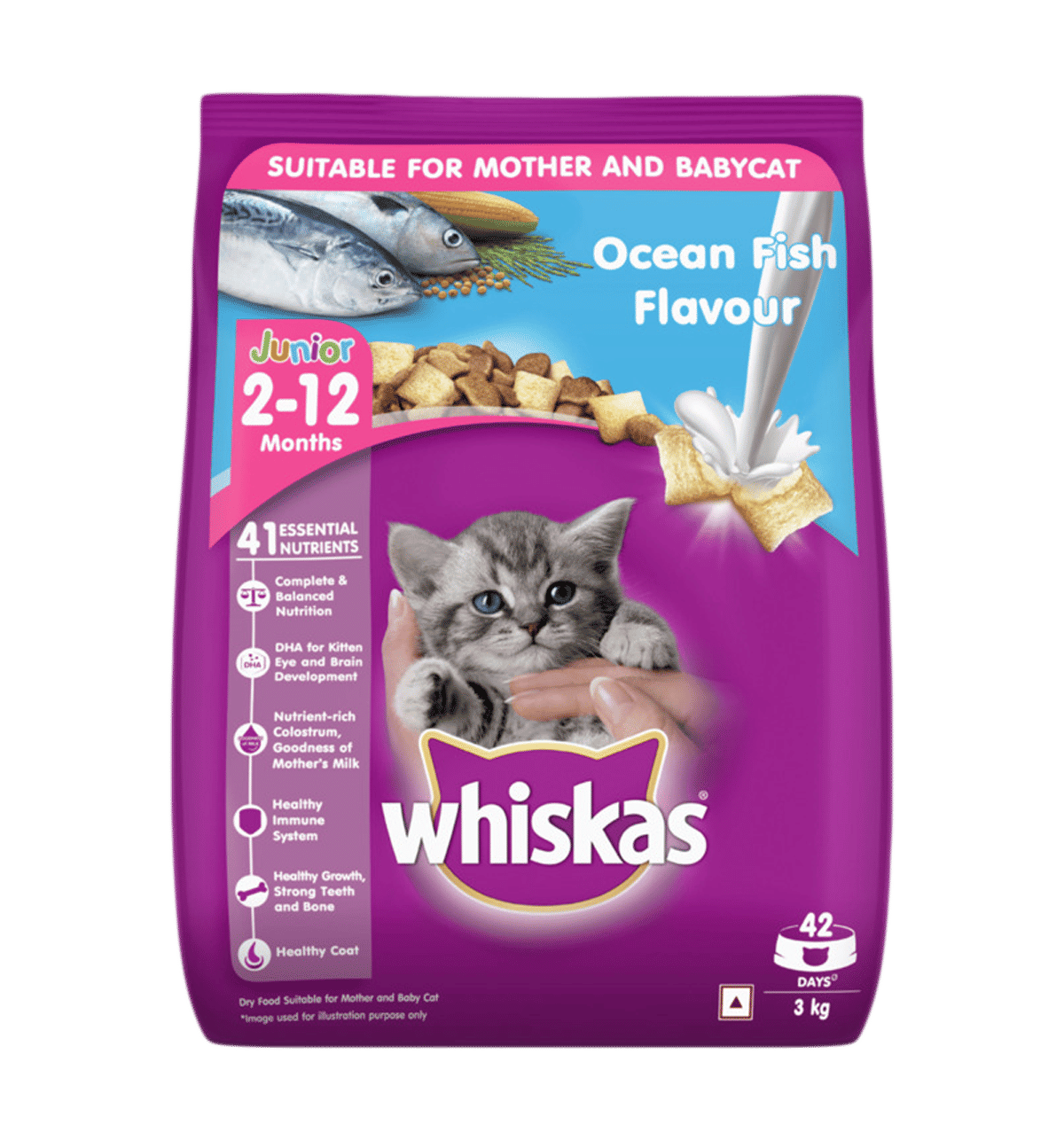 Buy Whiskas Whiskas Ocean Fish Flavour 3 Kg Kitten Dry Cat Food 2 12 Months 3 kg Online At Rs. 1180 Instant Delivery