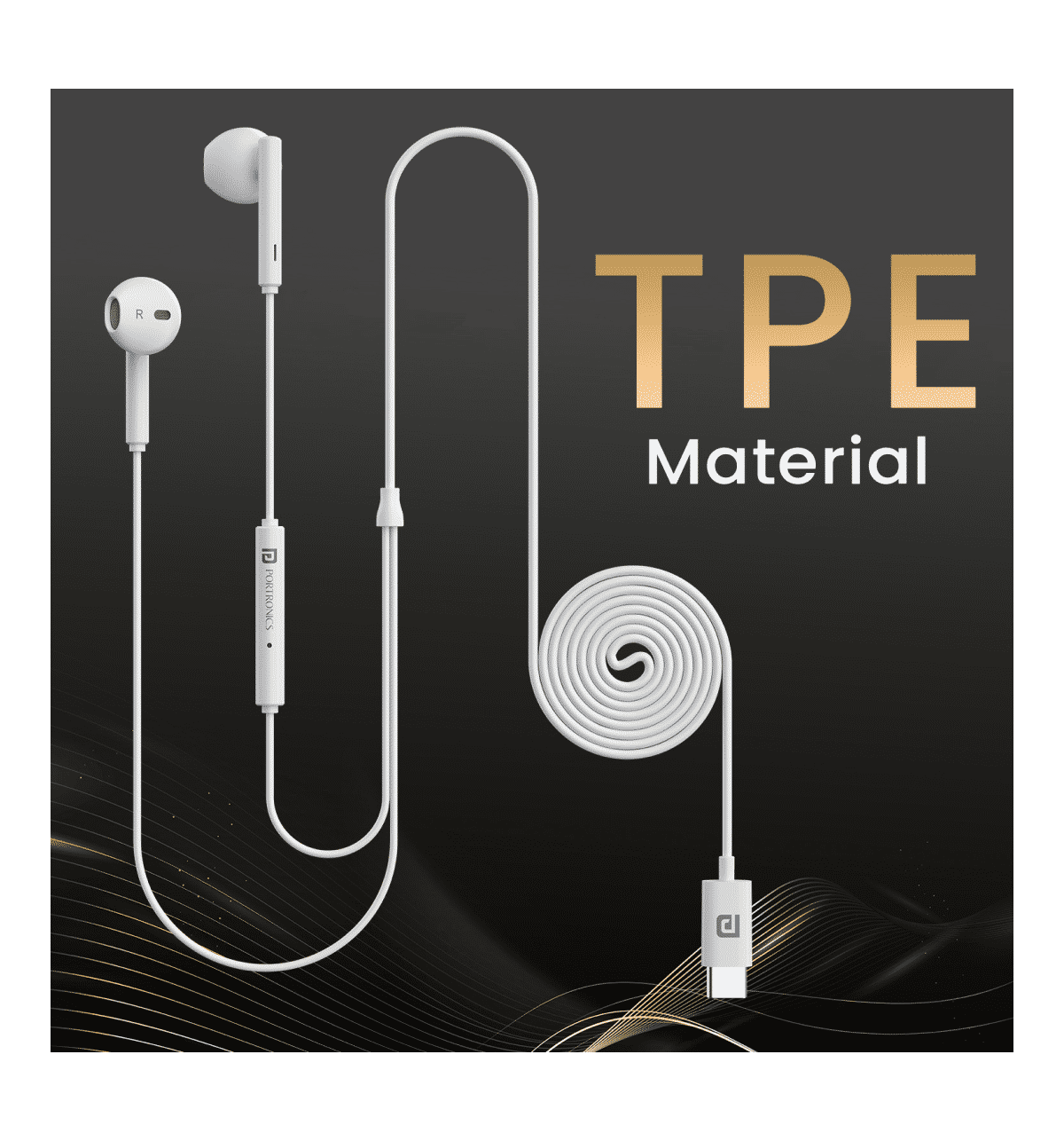 Portronics Conch Theta C Type C Wired Earphone - White - Image 4