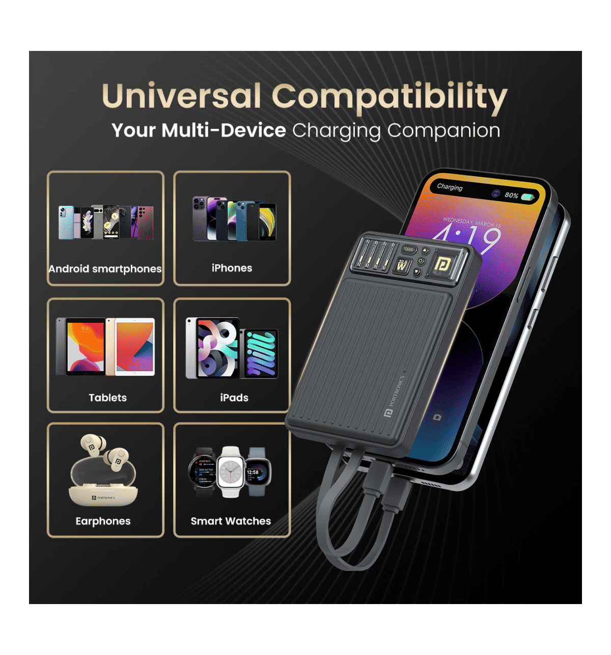 Portronics Luxcell Bind Mini 10K 10000 mAH Power Bank - Black - Image 5