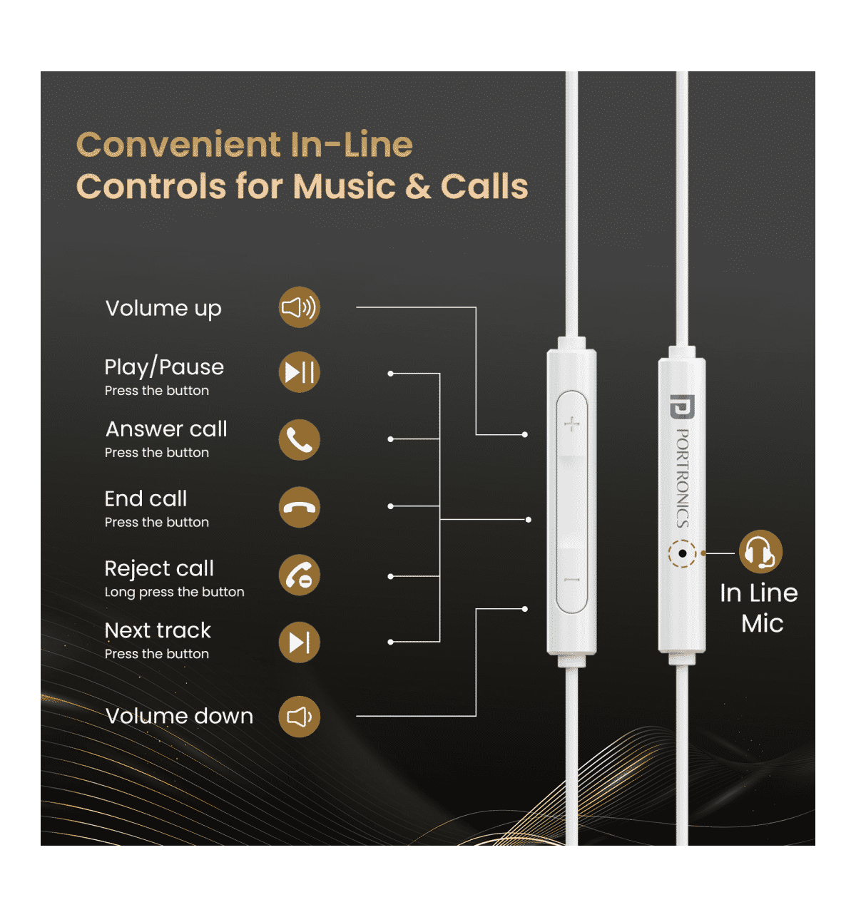Portronics Conch Theta A 3.5mm Wired Earphone - White - Image 5