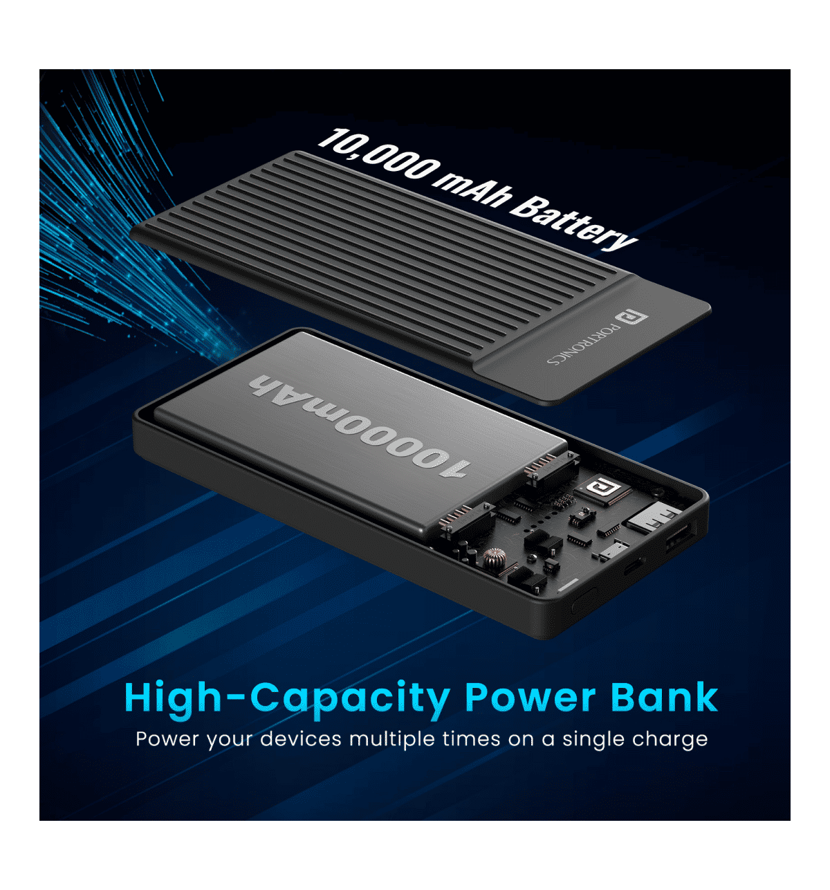 Portronics Luxcell B12 10000mAh Power Bank - Black - Image 4