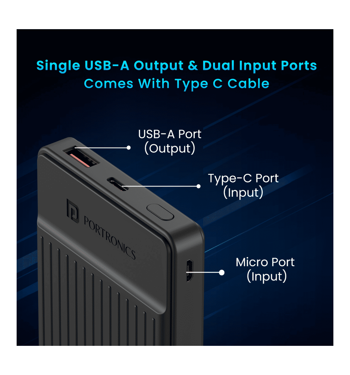 Portronics Luxcell B12 10000mAh Power Bank - Black - Image 2