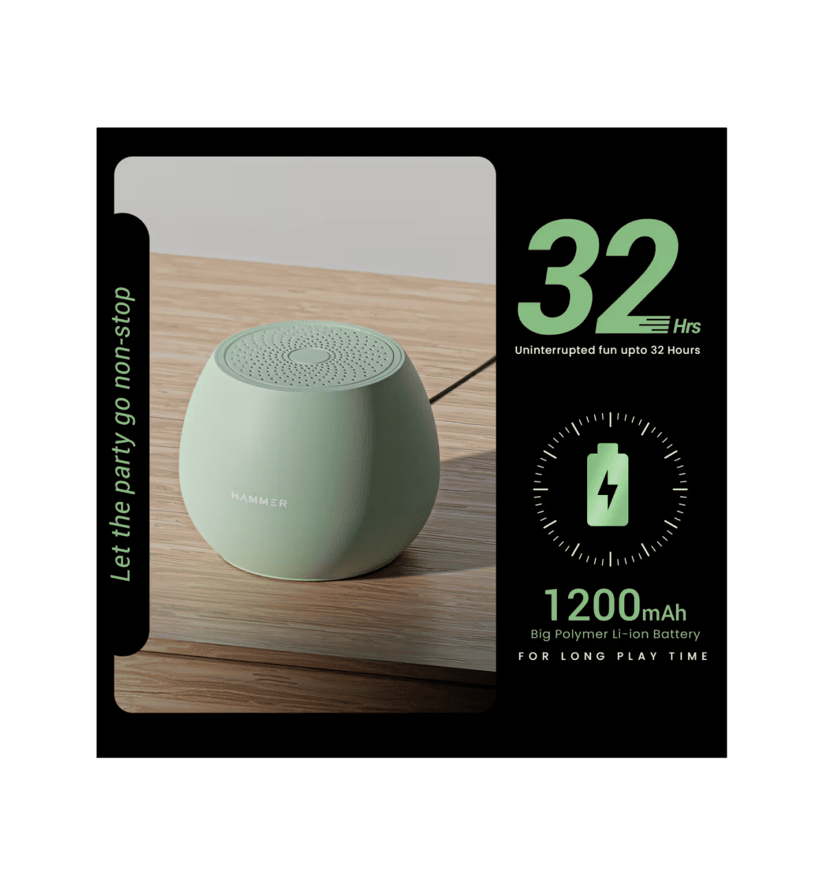 Hammer Drop Bluetooth Speaker 5W, 32Hrs, Green - Image 7