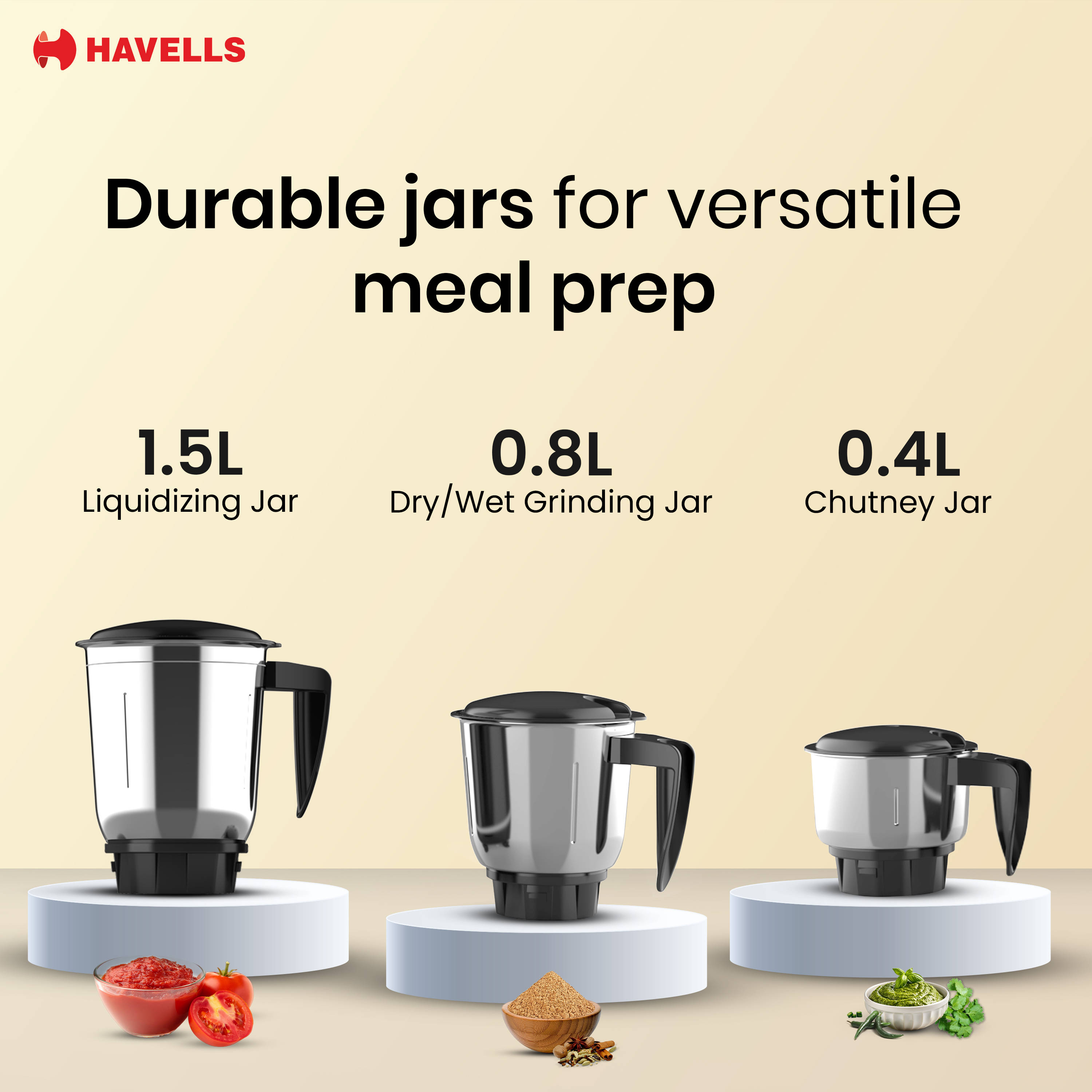 Buy Havells Mixwell Mixer Grinder, 3 Jars, 500W, Stainless Steel