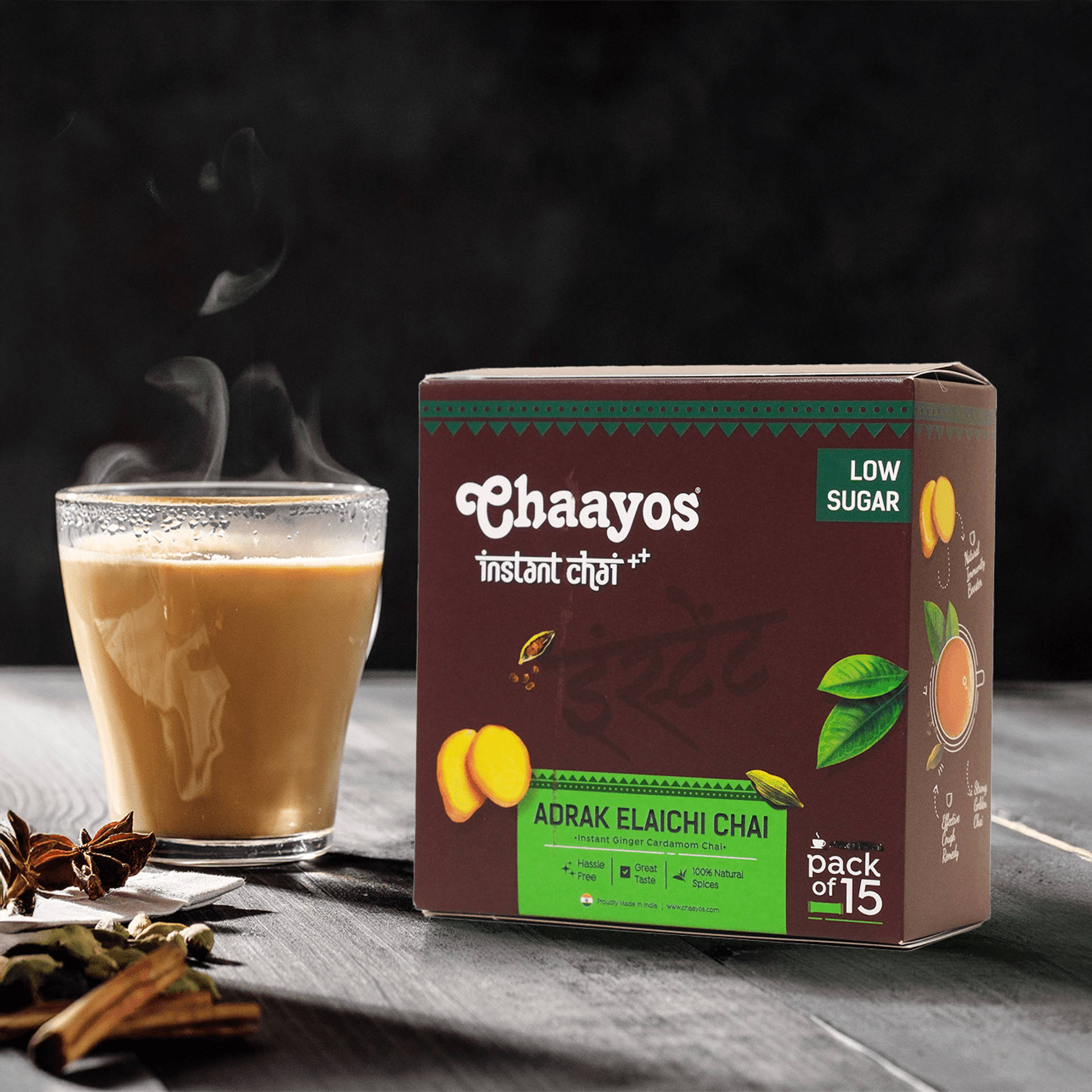 Buy Chaayos Adrak Elachi Instant Tea Premix - Low Sugar | Instant