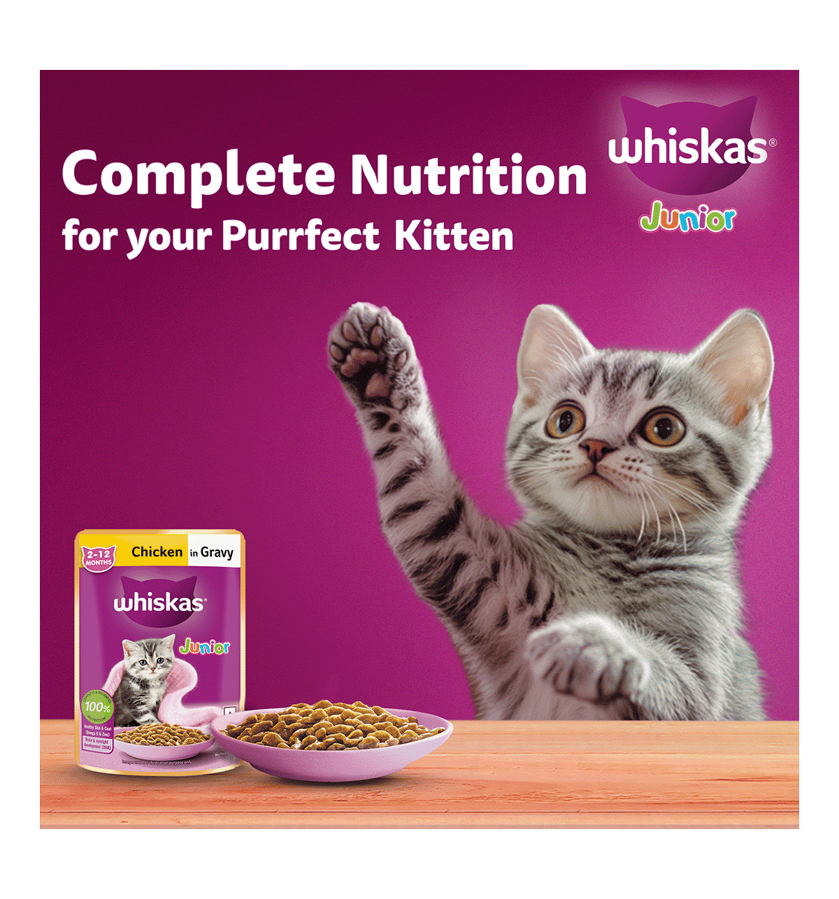 Buy Whiskas Kitten To 12 Months Chicken Wet Cat Food Online