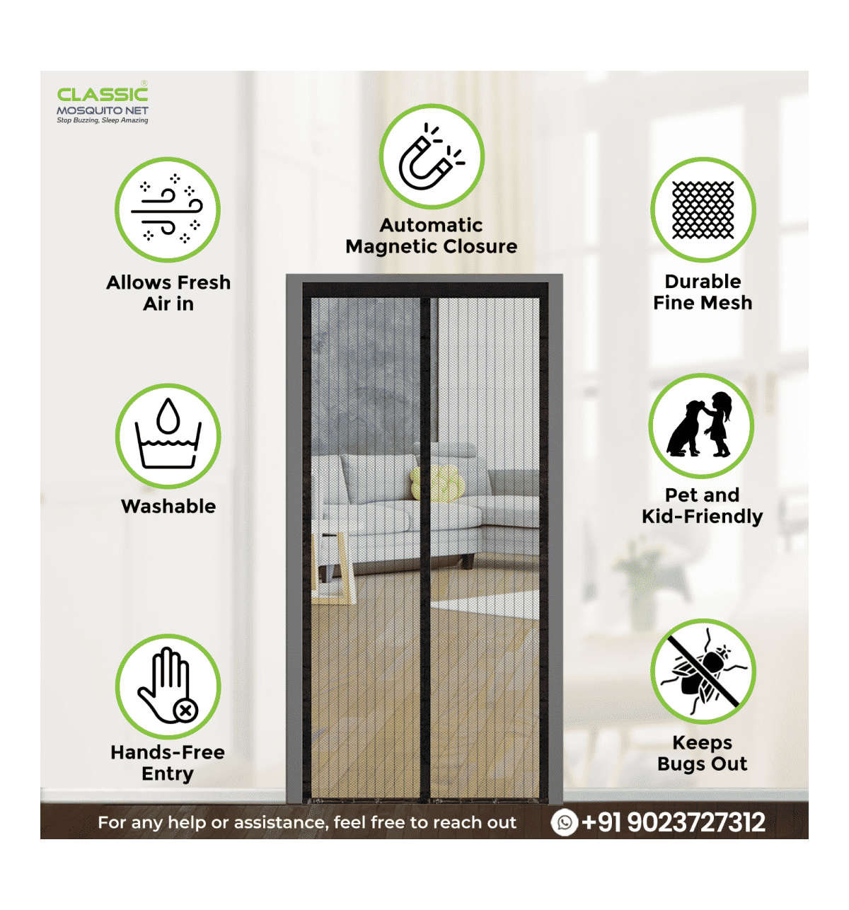 Classic Mosquito Net for Door, Black - Image 4