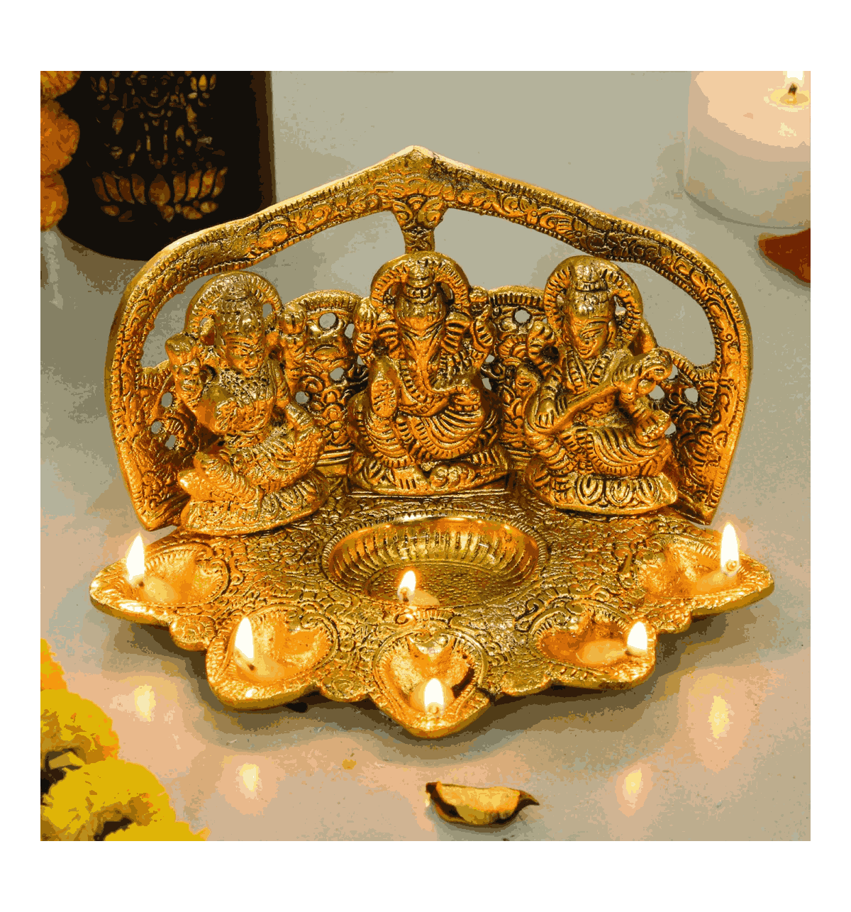 Handmade Brass Goddess Lakshmi Diya Lamp - Premium Oil Lamp for Diwali & Home De
