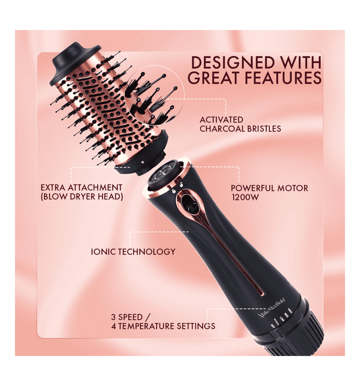 Urban Yog Makemeebold 3-In-1 Hot Air Brush 1.5-Inch Barrel Hair Dryer Hair Straightener Volumizer Blow Dryer Styling Tool 1200 Watt Multicolour - Image 6