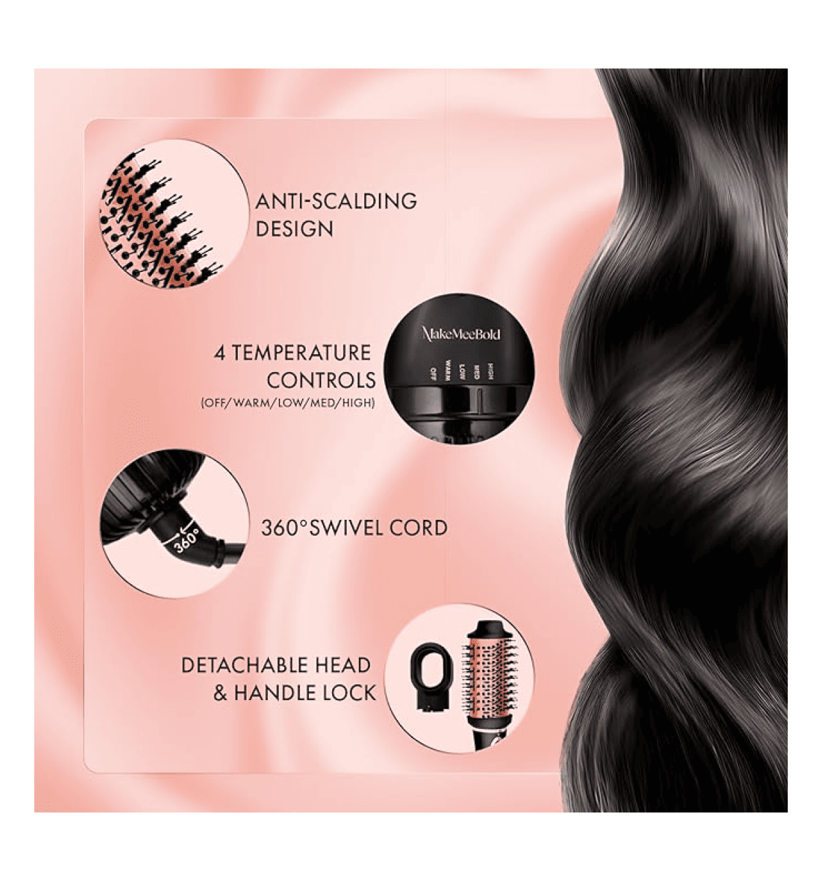 Urban Yog Makemeebold 3-In-1 Hot Air Brush 1.5-Inch Barrel Hair Dryer Hair Straightener Volumizer Blow Dryer Styling Tool 1200 Watt Multicolour - Image 2