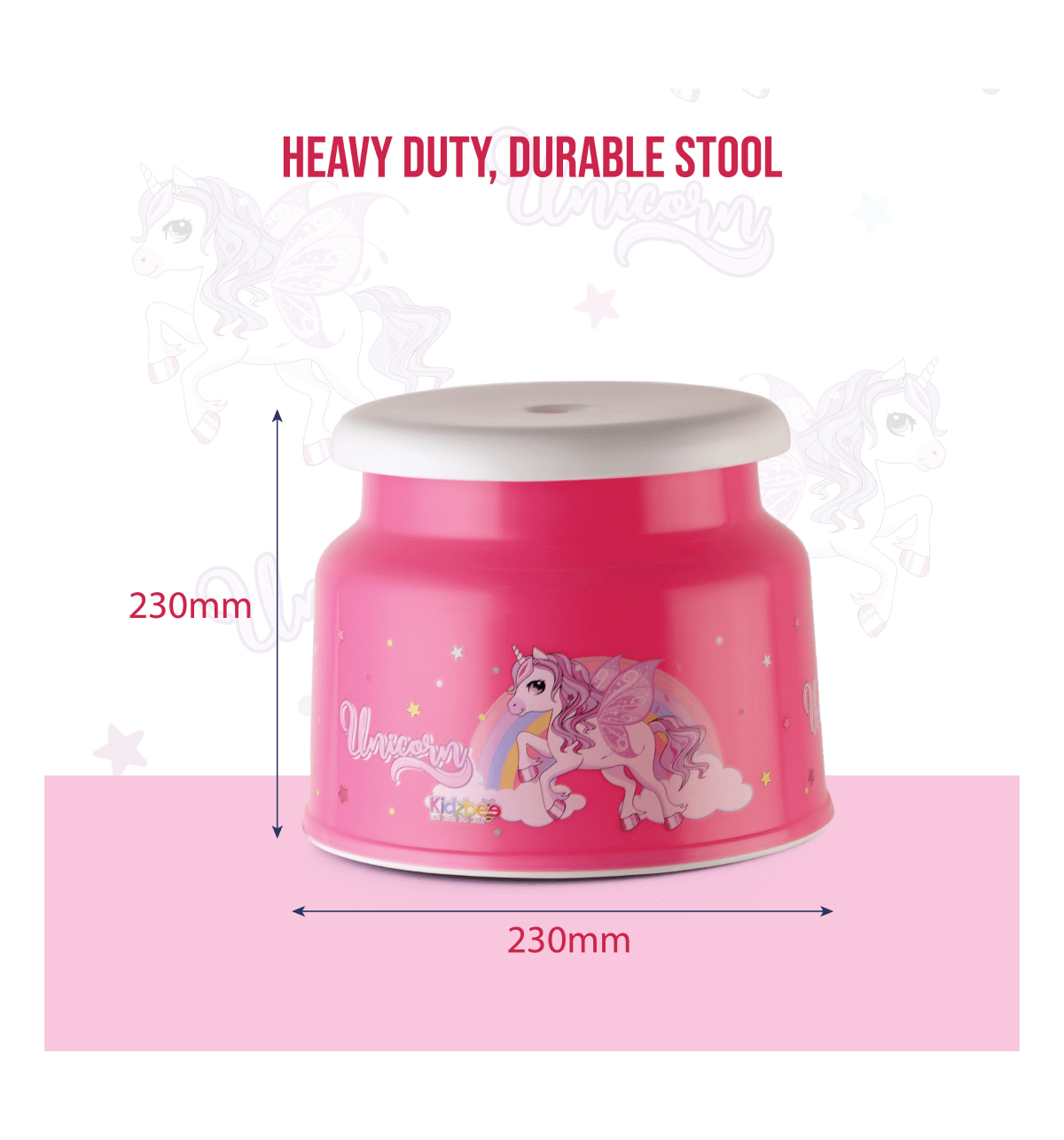 Cello Kidzbee Unicorn Splash Set Da Bagno Per Bambini - 3 Pezzi Rosa: Sgabello, Secchiello E Paletta - Leggero E Antiscivolo - 4