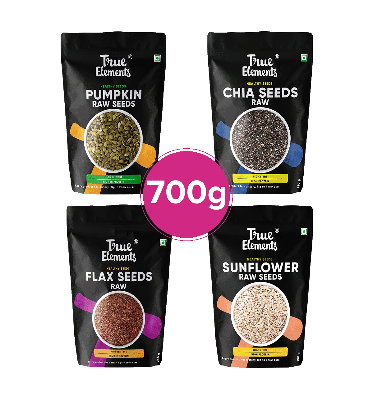True Elements Raw Chia Seeds + Pumpkin + Sunflower + Flax - Image 1