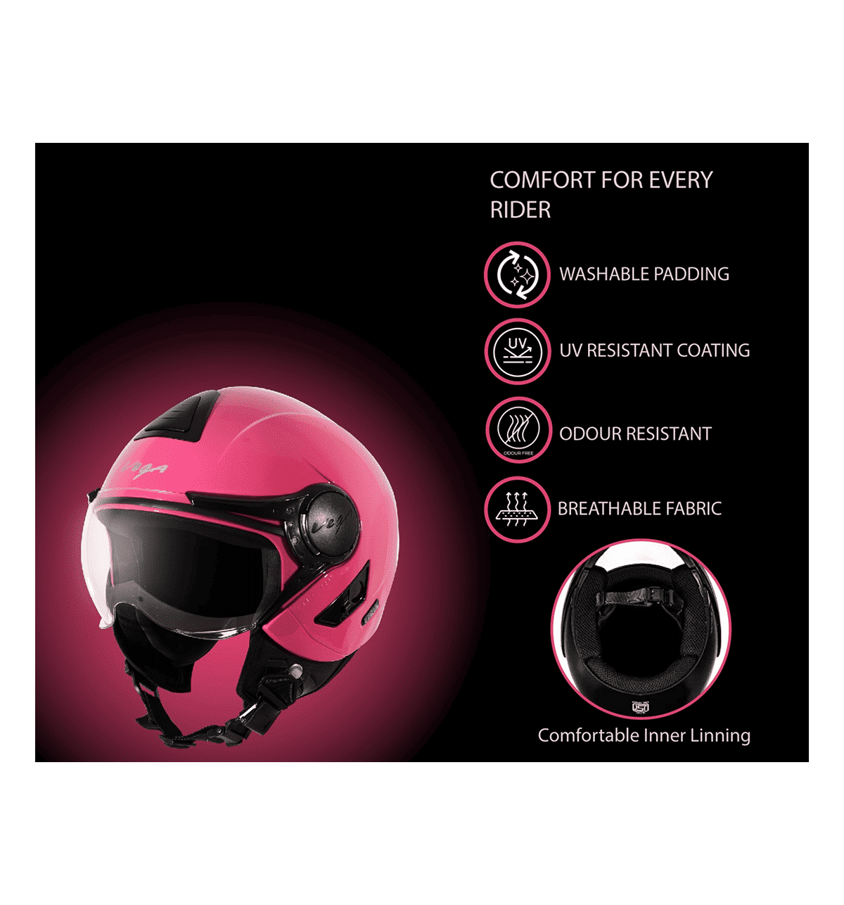 Vega Atom Pink And Black Helmet VEGA Atom Motorbike Helmet Buy