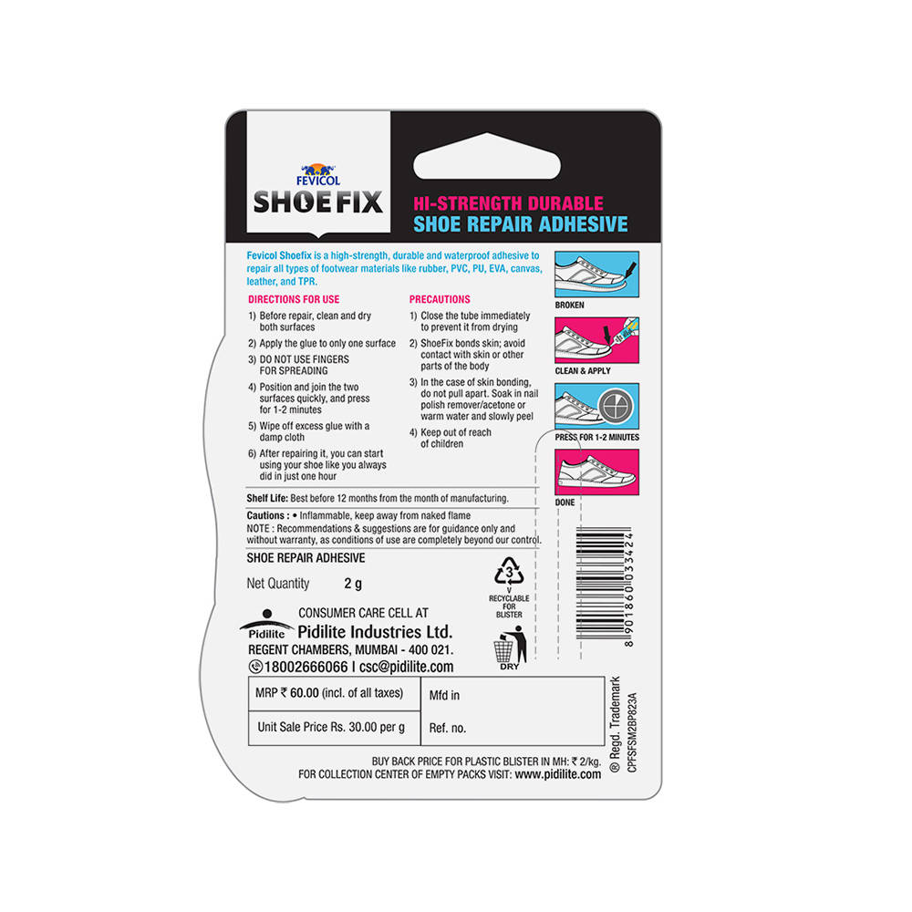 Buy Fevicol Shoefix, 2g, Expert Shoe Repair Glue Online (2 g) At