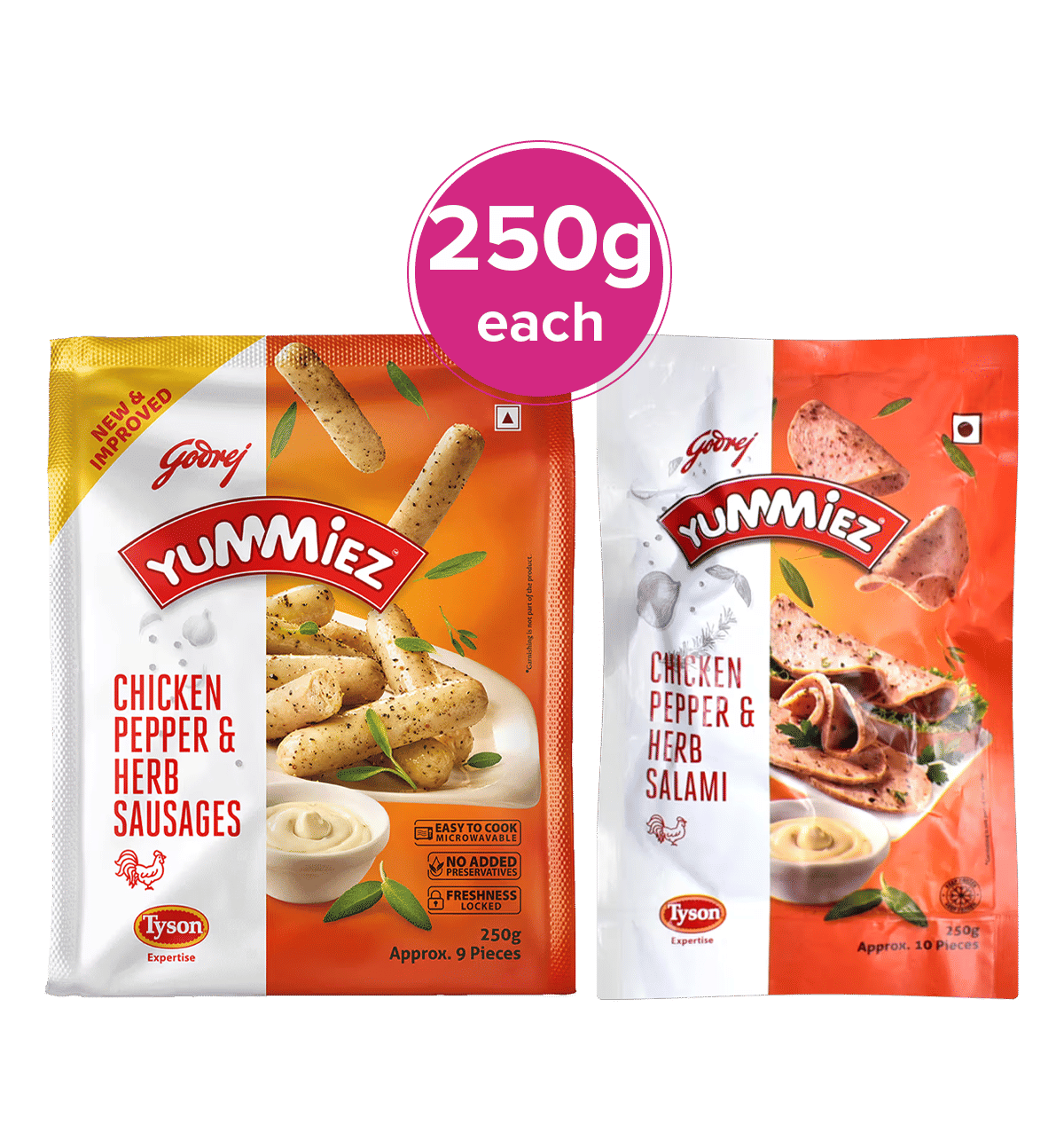Buy Godrej Yummiez Chicken Pepper & Herb Sausages and Godrej