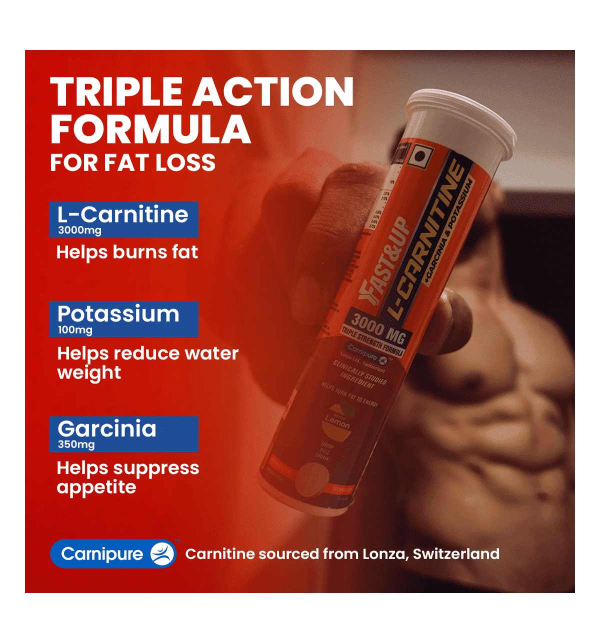 Buy Fast&Up 3X Fat Burner L-Carnitine 3000mg + Garcinia + Potassium - Lemon  Flavor Online (1 pack) At Best Price