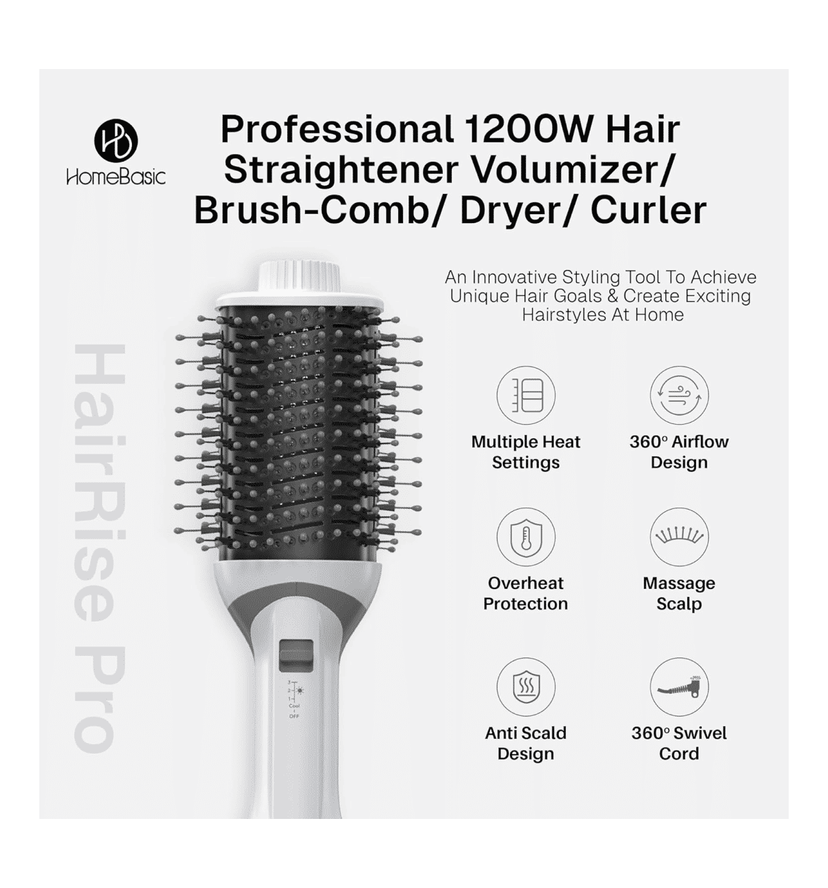 Buy HomeBasic Hair Rise Professional 1200W Hot Air Brush 35000 RPM