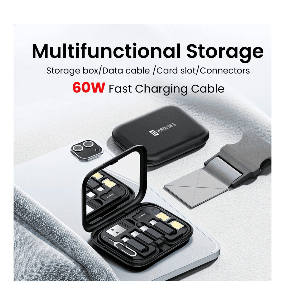 Portronics Snap Case 60W Charging Cable - Black - Image 2