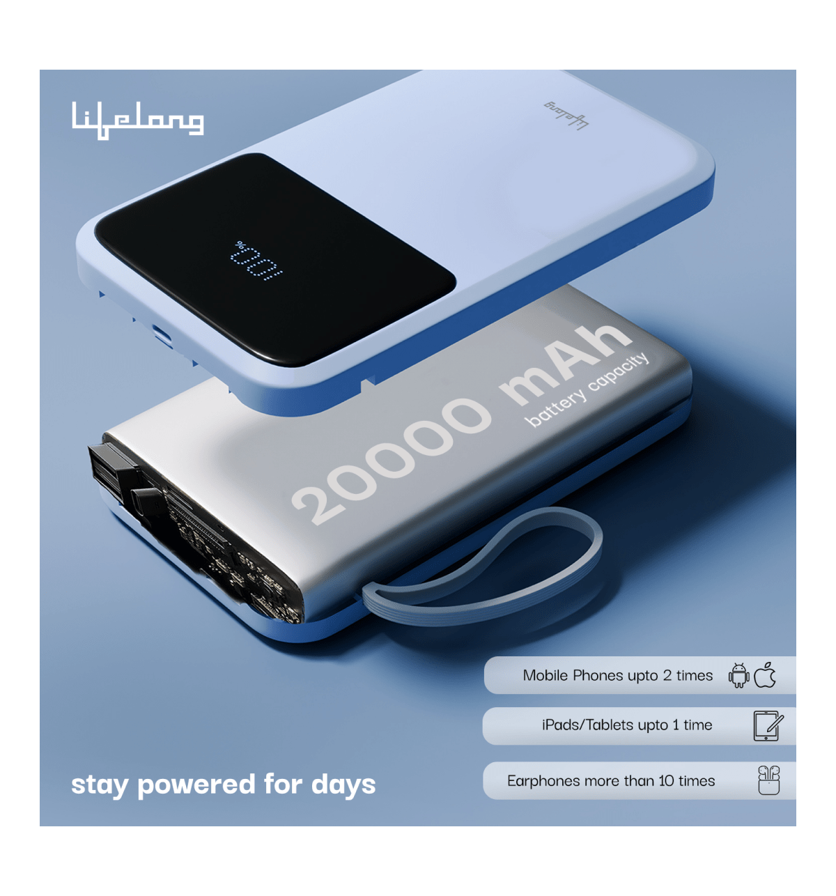 Lifelong ZenCharge 20000 mAh Blue Power Bank - Image 3